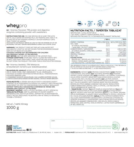 Nutriversum Whey PRO - Tejsavó Fehérje - PURE 1000 g