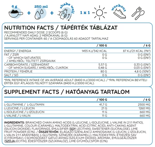 Nutriversum Bcaa + Gluta Cukormentes 360 g