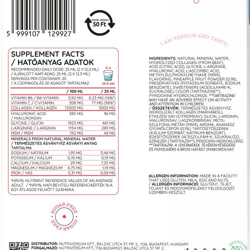 Nutriversum MSM+C Hialuronsav Kollagén Ital 500 ml