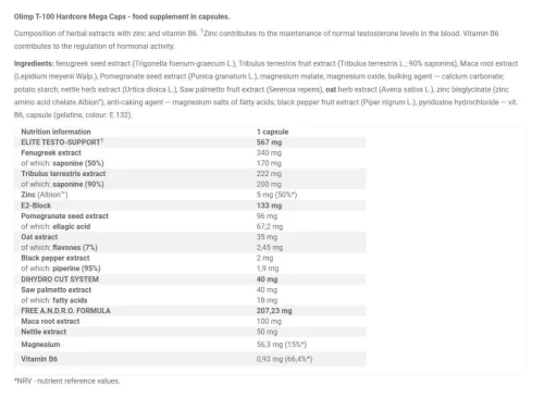 Olimp Sport T-100 Hardcore Mega Caps 120 Kapszula