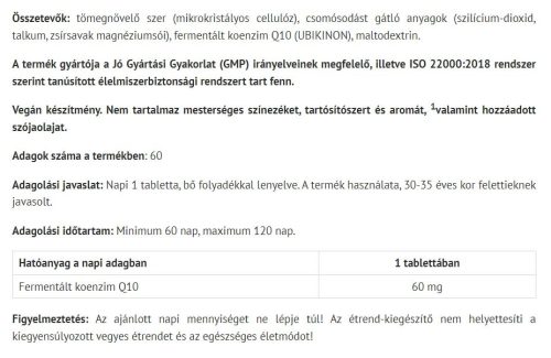 Natur Tanya Szerves Koenzim Q10 60 Tabletta