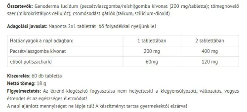 Natur Tanya Szerves Ganoderma (Pecsétviaszgomba) 60 Tabletta