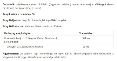 Natur Tanya Szerves Zöldkagyló 60 Kapszula