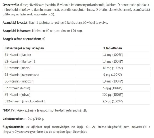 Natur Tanya Vegán B-Vitamin Komplex 60 Tabletta