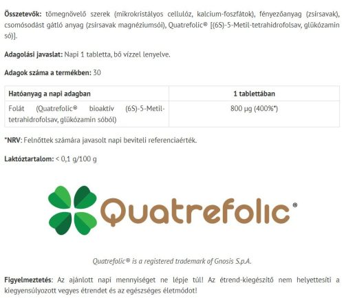 Natur Tanya Bioaktív Folát 30 Tabletta