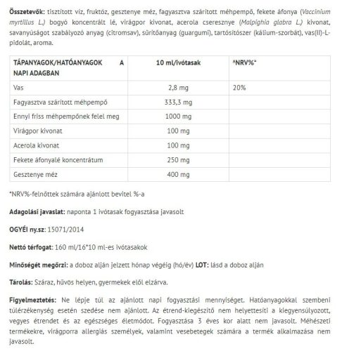Natur Tanya ESI® Royal Jelly - 1000 mg friss MÉHPEMPŐ folyékony ivótasakban 16 ivótasak 160 ml