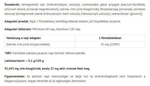 Natur Tanya Cink-biszglicinát 60 Tabletta