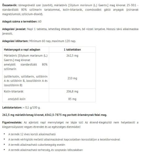 Natur Tanya Máriatövis Max + Kolin 60 Tabletta
