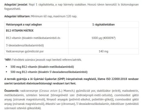 Natur Tanya Aktív B12-mátrix 30 Rágótabletta