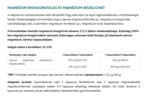 Natur Tanya Vegán Magnézium Biszglicinát 250 Kapszula