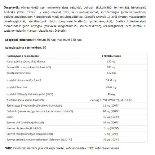 Natur Tanya Solar Vitamin – Napozóvitamin, Bőrvitamin 30 Tabletta