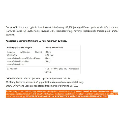 Natur Tanya Micellás Kurkuma 50 Lágykapszula
