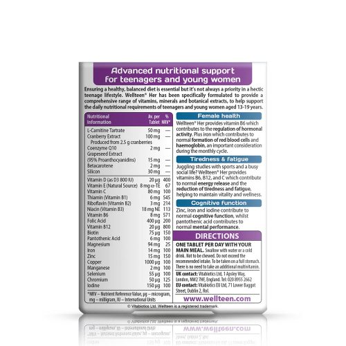 Vitabiotics Welllteen Her - Multivitamin Tinédzser Lányoknak 30 Tabletta