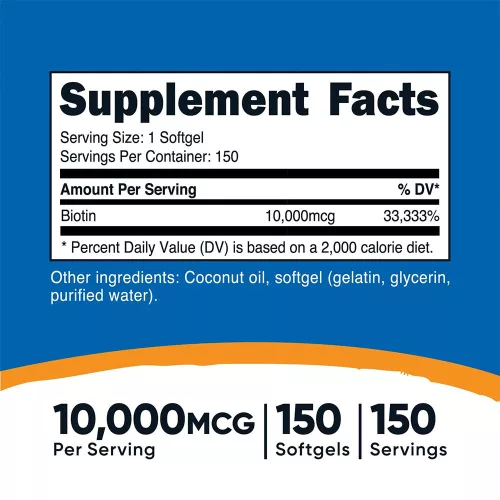 Nutricost Biotin with Coconut Oil 10.000 mcg 150 Lágykapszula