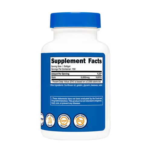 Nutricost Biotin with Coconut Oil Softgels 5.000 mcg 150 Lágykapszula