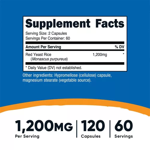 Nutricost Red Yeast Rice Capsules 1200 mg - Vörös Rizs Élesztő Kapszula 120 Kapszula
