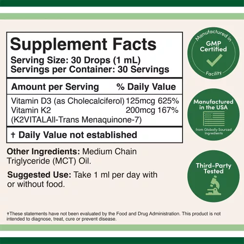 Double Wood Supplements Vitamin D3 + K2 Liquid 30 ml