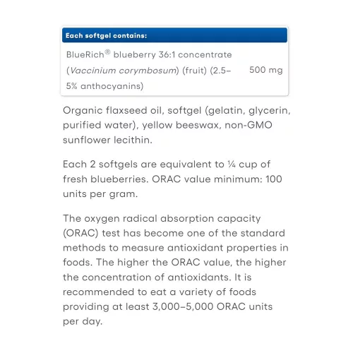 Natural Factors Super Strength Blueberry Concentrate 500 mg 180 Lágykapszula