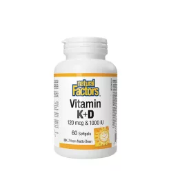   Natural Factors Vitamin K+D 120 mcg & 1000 IU 60 Lágykapszula