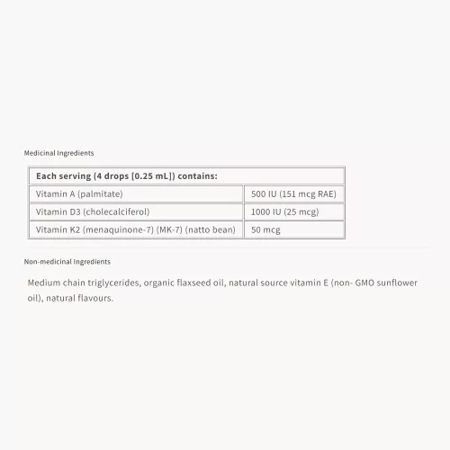 Natural Factors K2+D3+A 50 mcg/1000 NE/500 NE 30 ml