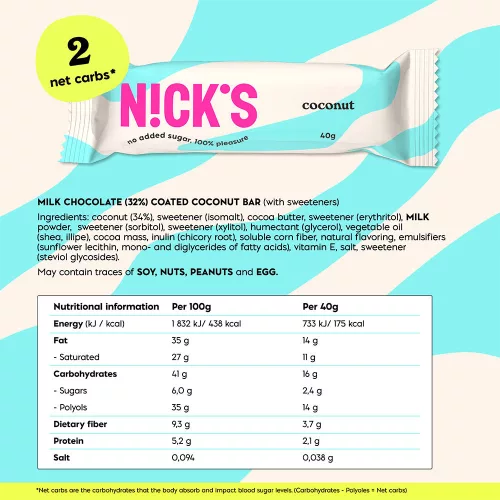Nick's Kókuszos Csokoládé Szelet 40 g