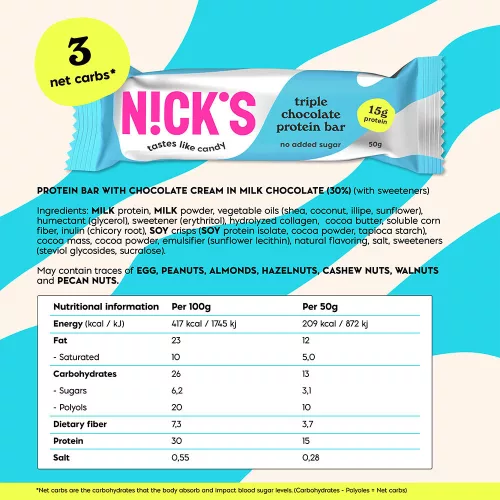 Nick's Triplacsokis Proteinszelet 50 g