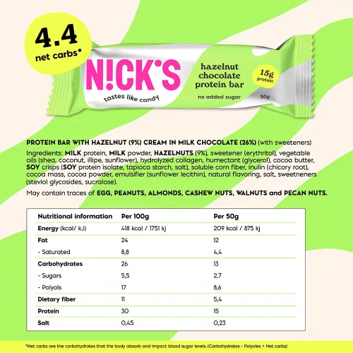 Nick's Mogyorókrémes Proteinszelet 50 g