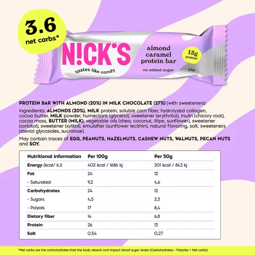 Nick's Mandulás-Karamellás Proteinszelet 50 g