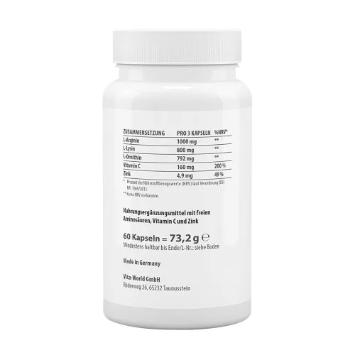 Vitaworld Arginin-Ornitin-Lizin + C-vitamin + Cink 60 Kapszula