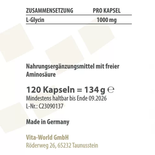 Vitaworld L-glycine 1000 mg - L-glicin 1000 mg 120 Kapszula