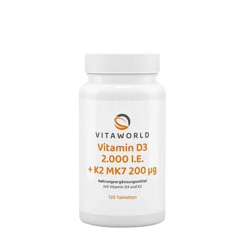 Vitaworld Vitamin D3 2000 NE + K2 MK7 200 mcg 120 Tabletta