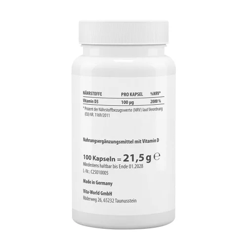Vitaworld Vitamin D3 4000 NE 100 Kapszula