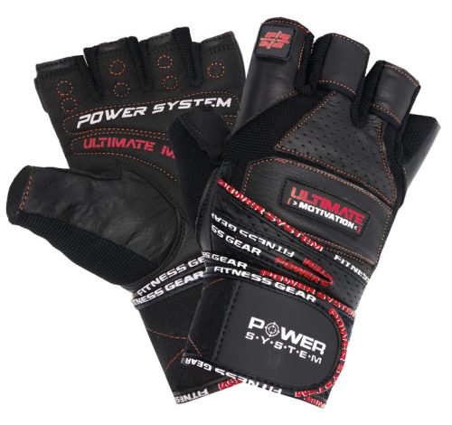 Power System Gloves Ultimate Motivation - Professzionális Edzőkesztyű Fekete/Piros