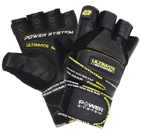 Power System Gloves Ultimate Motivation - Professzionális Edzőkesztyű Fekete/Sárga