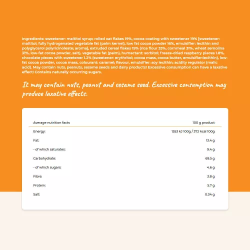 Cerbona Étcsokoládés-Málnás Müzliszelet 20 g