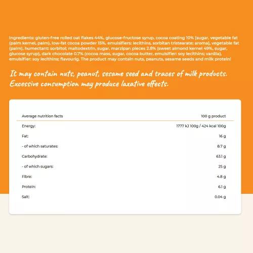Cerbona Gluténmentes Étcsokoládés-Marcipános Zabszelet 40 g