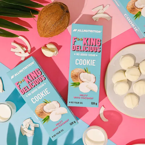 Allnutrition Fitking Cookie Tejcsokoládés Kókuszos Keksz 128 g