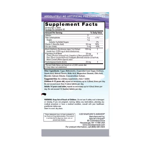 Nature's Answer Kids Sambucus Chewables -  Fekete Bodza Rágótabletta Gyerekeknek 45 Rágótabletta