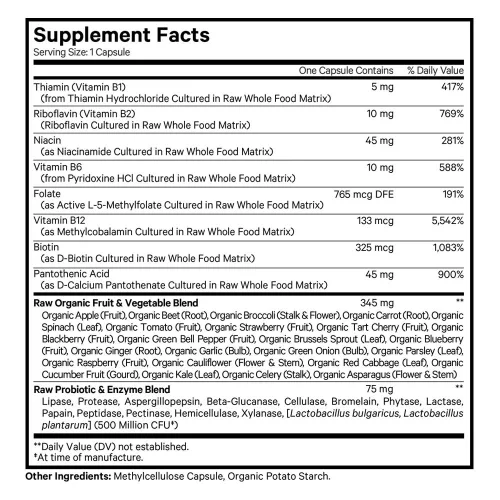 Codeage Raw Vitamin B-Complex - B-vitamin Komplex 60 Kapszula