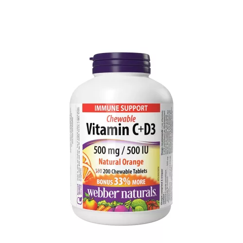 Webber Naturals Vitamin C+D3 500 mg/500 IU 200 Rágótabletta