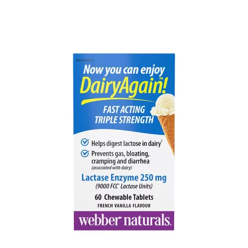 Webber Naturals Dairy Again! Lactase Enzyme 250 mg 60 Rágótabletta