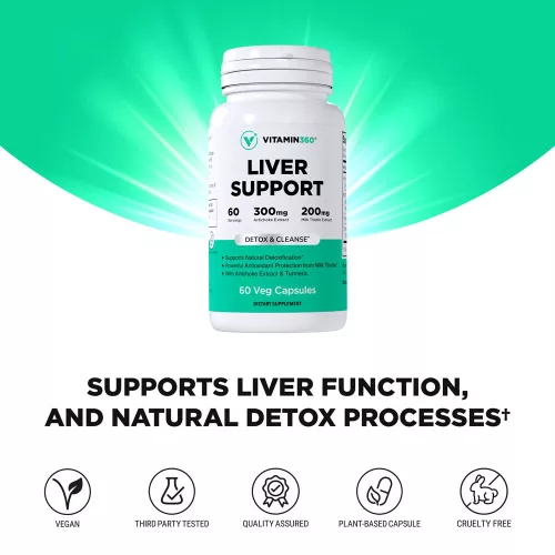 Vitamin360 Liver Support – Prémium Májvédő Formula Máriatövissel és Articsóka Kivonattal 60 Kapszula
