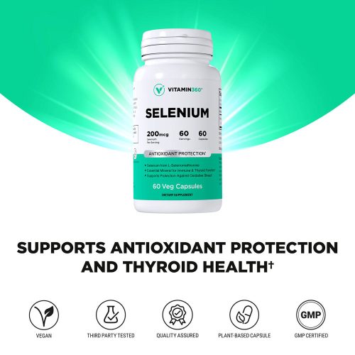 Vitamin360 Selenium 200 mcg – Szerves Szelén, Pajzsmirigy egészség 60 Veg Kapszula
