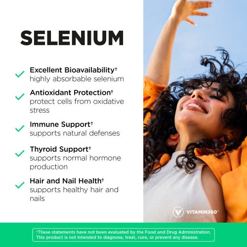 Vitamin360 Selenium 200 mcg – Szerves Szelén, Pajzsmirigy egészség 60 Veg Kapszula