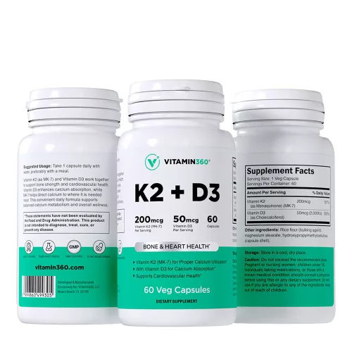 Vitamin360 K2 (MK-7) + D3 (2000 NE) 60 Veg Kapszula