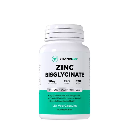 Vitamin360 Zinc Bisglycinate 50 mg - Cink-biszglicinát, Szerves Cink 120 Kapszula