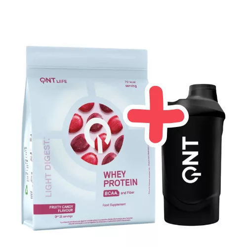 QNT Light Digest Whey Protein 500 g Fruity Candy + QNT Shaker IT'S ON 600ml Black Smoke