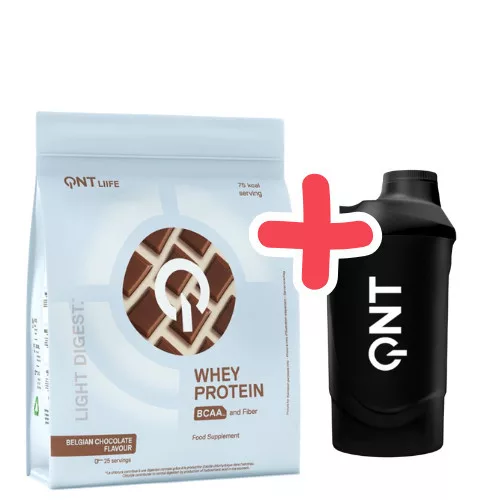 QNT Light Digest Whey Protein 500g Belgian Chocolate + QNT Shaker IT'S ON 600ml Black Smoke
