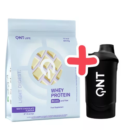 QNT Light Digest Whey Protein 500g White Chocolate + QNT Shaker IT'S ON 600ml Black Smoke