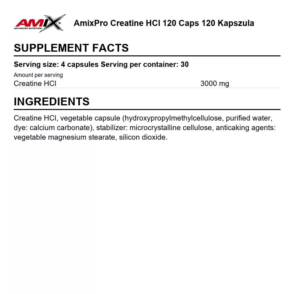Amix Pro Creatine HCL 120 Kapszula összetétel